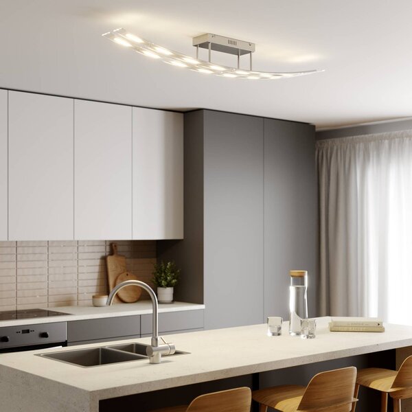 Lindby LED mennyezeti világítás Jarda, üveg, 134 cm hosszú, dimmelhető, dimmelhető, Tiszta / átlátszó, Nappali / Étkező, Üveg, Modern
