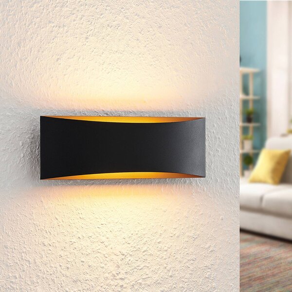 Arcchio LED fali lámpa Jelle, 27 cm, fekete/arany, fel/le, le/fel, Fekete, Nappali / Étkező, Alumínium, Modern