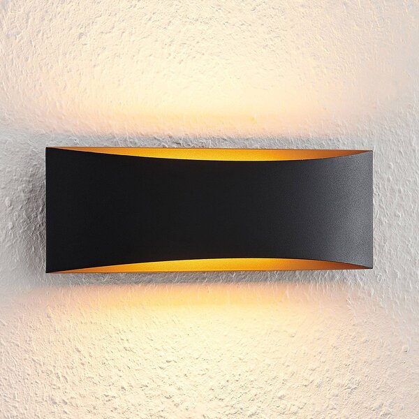Arcchio LED fali lámpa Jelle, 27 cm, fekete/arany, fel/le, le/fel, Fekete, Nappali / Étkező, Alumínium, Modern