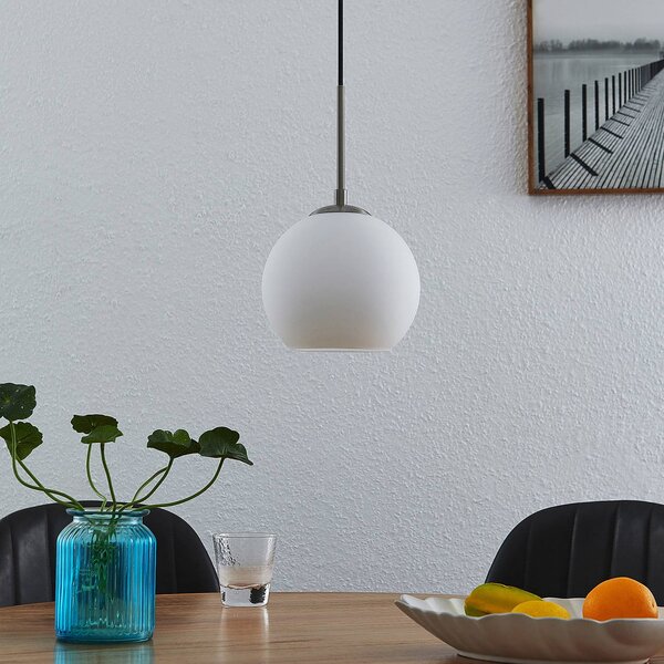 Lindby Jurian függesztéklámpa, 1 lámpa, nikkel/opal, dimmelhető, Fehér / opál, Nappali / Étkező, Üveg, Modern