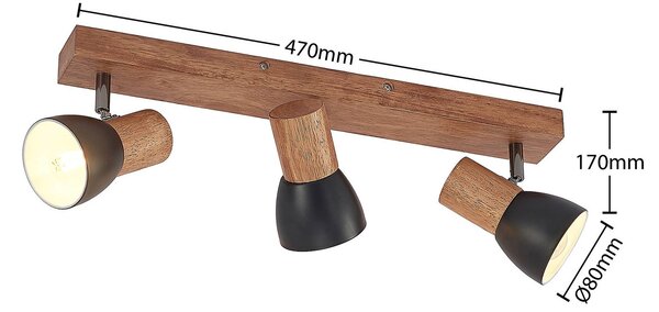 Lindby mennyezeti reflektor Tonja, háromlángú, 55 cm, fa, acél, dimmelhető, Világos fa, Nappali / Étkező, fém, Modern
