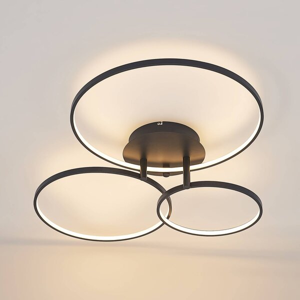Lindby LED-es mennyezeti lámpa Rayk, fekete, fém, 77 cm, fényerőszabályzóval, dimmelhető, Fekete, Nappali / Étkező, Modern
