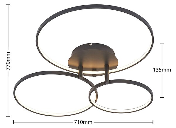 Lindby LED-es mennyezeti lámpa Rayk, fekete, fém, 77 cm, fényerőszabályzóval, dimmelhető, Fekete, Nappali / Étkező, Modern