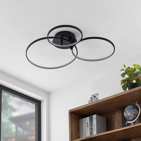 Lindby LED-es mennyezeti lámpa Rayk, fekete, fém, 77 cm, fényerőszabályzóval, dimmelhető, Fekete, Nappali / Étkező, Modern