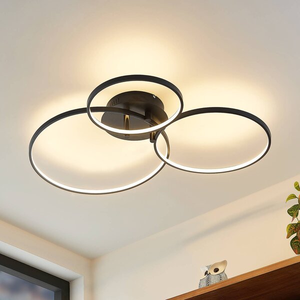 Lindby LED-es mennyezeti lámpa Rayk, fekete, fém, 77 cm, fényerőszabályzóval, dimmelhető, Fekete, Nappali / Étkező, Modern