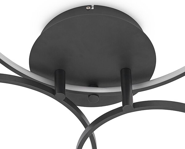 Lindby LED-es mennyezeti lámpa Rayk, fekete, fém, 77 cm, fényerőszabályzóval, dimmelhető, Fekete, Nappali / Étkező, Modern