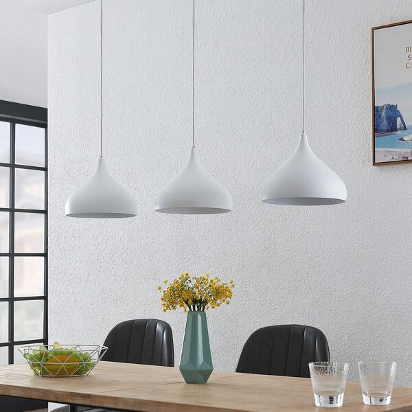 Lindby Elamira függőlámpa, fehér, fém, 133 cm, 3 lámpás., dimmelhető, Fehér / opál, Nappali / Étkező, fém, Modern