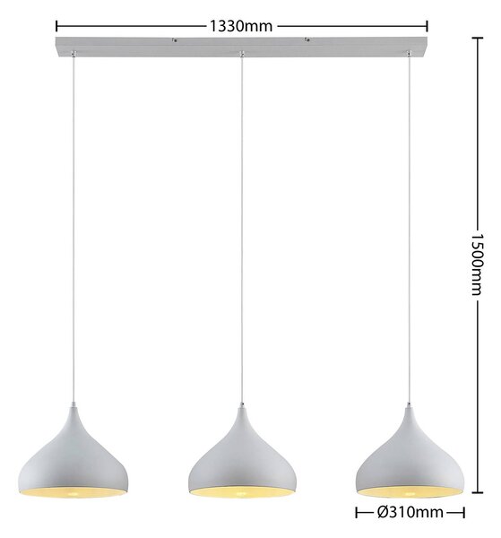 Lindby Elamira függőlámpa, fehér, fém, 133 cm, 3 lámpás., dimmelhető, Fehér / opál, Nappali / Étkező, fém, Modern