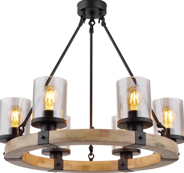 Globo Lógó világítás Lila, fagyűrűvel, kerek, 6 izzós, dimmelhető, Sötét fa, Nappali / Étkező, Fa, Vidéki otthon / Rusztikus
