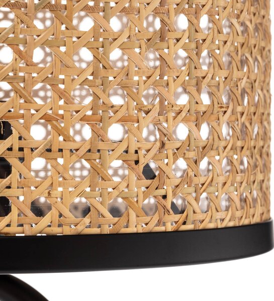 Lindby Yaelle asztali lámpa, 50 cm magas, rattan, fekete, E27, Világos fa, Nappali / Étkező, Fa, Skandináv