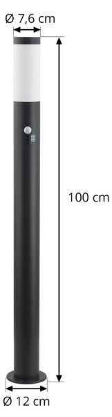 Lindby ösvény lámpa Statius, antracit/fehér, érzékelő, 100 cm, Fekete, fém, Modern