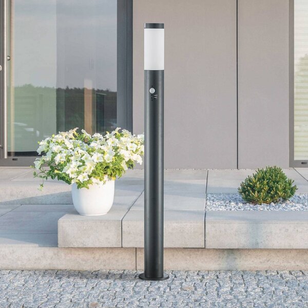 Lindby ösvény lámpa Statius, antracit/fehér, érzékelő, 100 cm, Fekete, fém, Modern