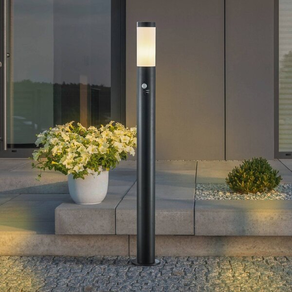 Lindby ösvény lámpa Statius, antracit/fehér, érzékelő, 100 cm, Fekete, fém, Modern