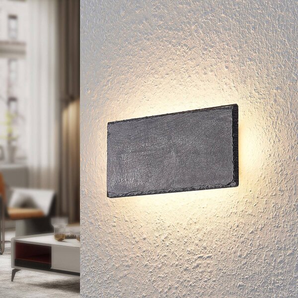 Lindby Peetu LED-es fali lámpa, 22 cm hosszú, pala, fényerőszabályzóval, dimmelhető, Alu / szürke / cink, Nappali / Étkező, Kő, Modern