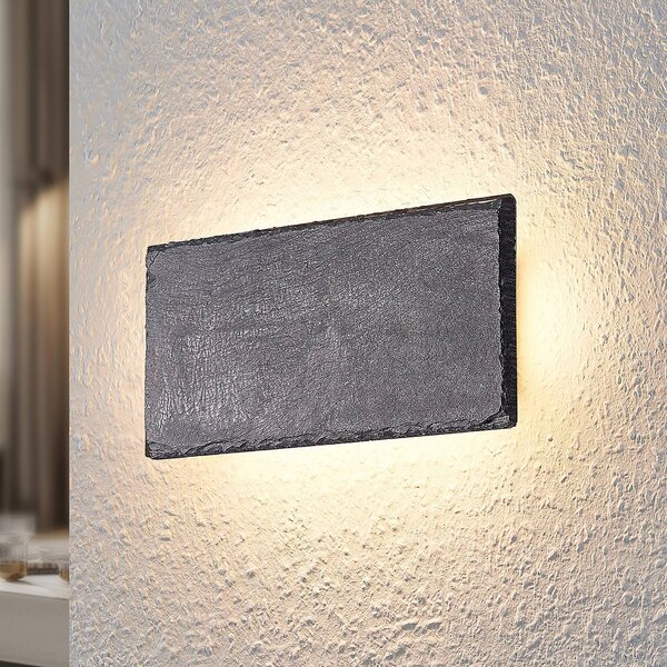 Lindby Peetu LED-es fali lámpa, 22 cm hosszú, pala, fényerőszabályzóval, dimmelhető, Alu / szürke / cink, Nappali / Étkező, Kő, Modern