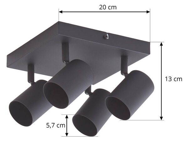 Lindby Jorell mennyezeti spotlámpa, fekete, 20 cm, 4 lámpás., dimmelhető, Fekete, Dolgozószoba / Iroda, fém, Modern