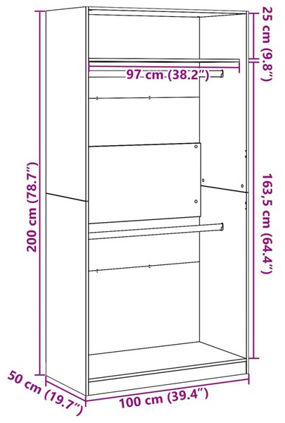 Ruhásszekrény polcokkal Fekete tölgy 100 x 50 x 200 cm Faanyag