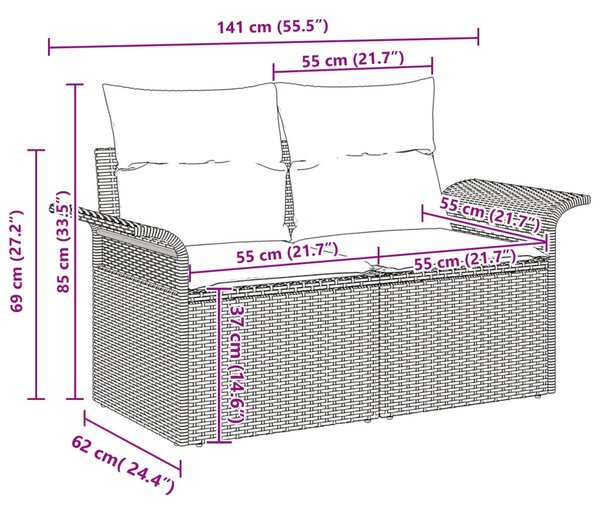 Kerti Kanapé Szett párnával 6 pcs Barna Poli rattan