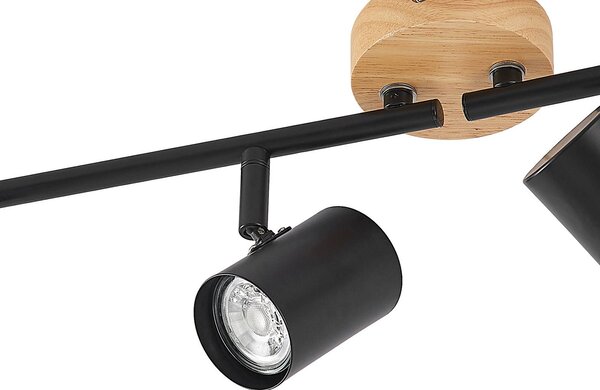 Lindby Xiomara mennyezeti lámpa, 4 lámpás, 68 cm hosszú, fa, dimmelhető, Fekete, Nappali / Étkező, fém, Modern