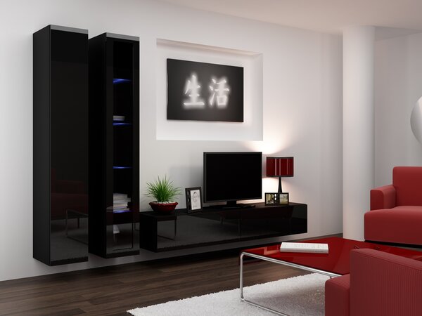 BUTORLINE Nappali bútor GOVI 3D fekete / fekete fényes