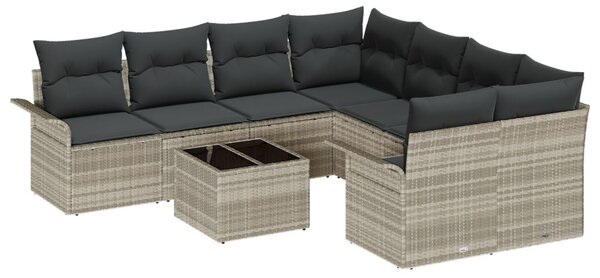 Kerti Kanapé Szett 9 pcs Világosszürke Poli rattan