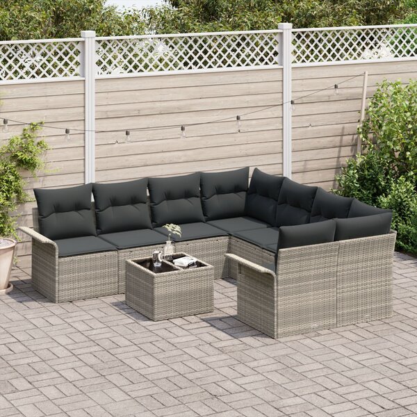 Kerti Kanapé Szett 9 pcs Világosszürke Poli rattan