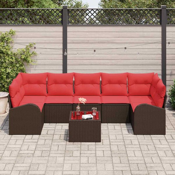 Kerti Kanapé Szett Barna és Piros 55 x 55 x 37 cm polirattan