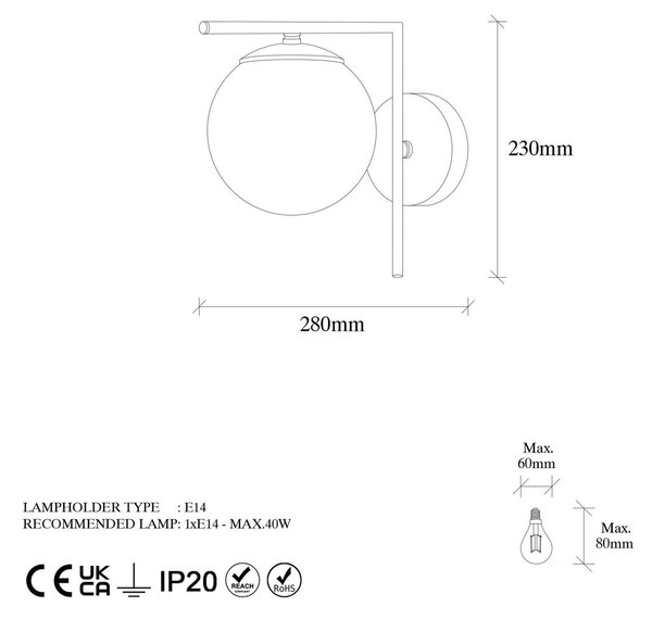 Fali lámpa 7141-Antique, arany színű antik, opálüveg Ø 10 cm