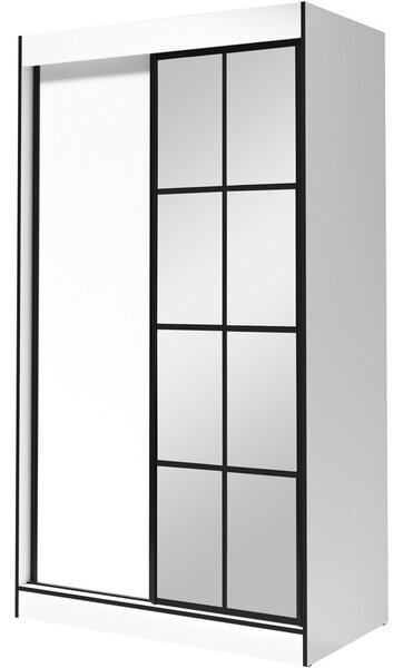 BUTORLINE Tolóajtós gardróbszekrény tükörrel OSLO II 120 fehér / fekete