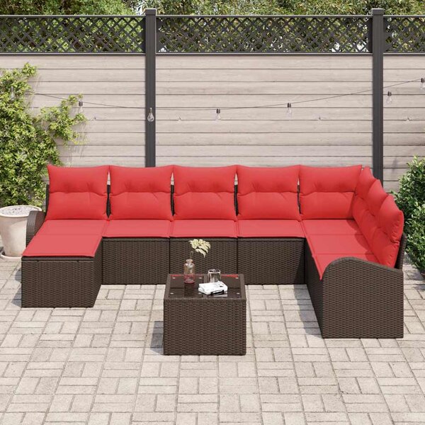 Kerti Kanapé Szett párnával 9 pcs Barna Poly Rattan