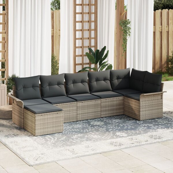 Kerti Kanapé Szett párnával 7 pcs Világosszürke Poli rattan