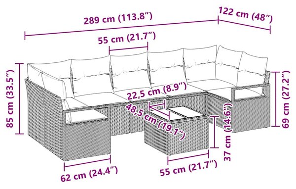 Kanapé Szett 8 db 7-Ülőhelyek száma Barna és Piros polirattan