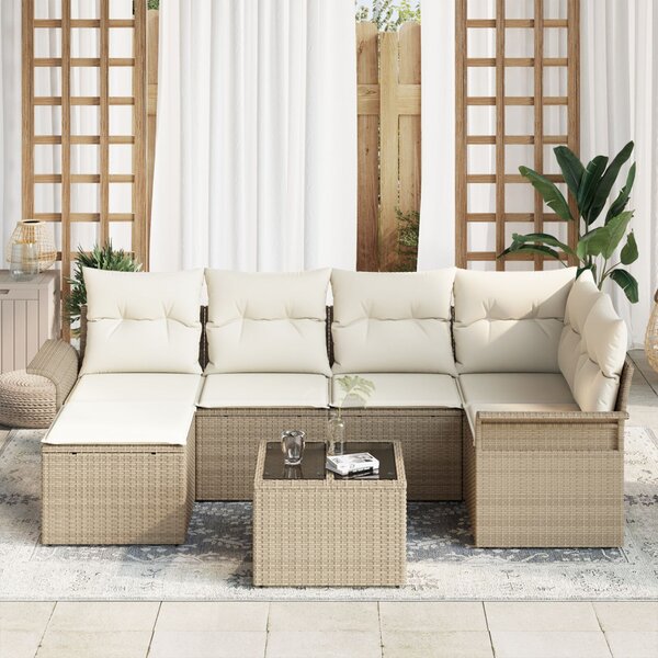 Kerti Kanapé Szett 7 db Bézs polirattan