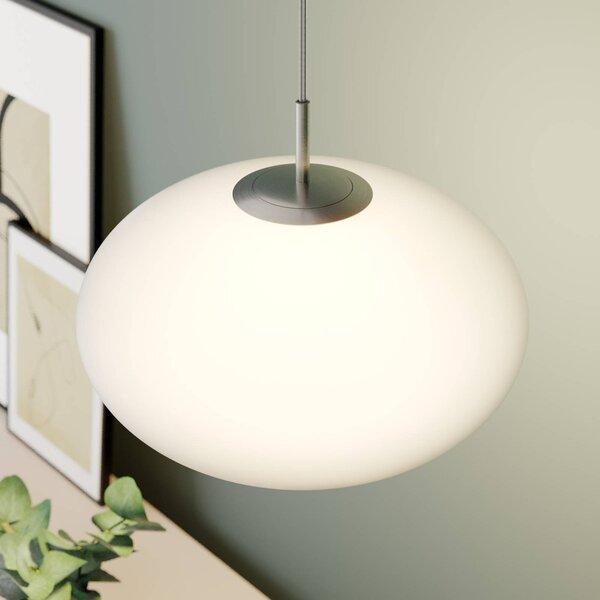Lindby függőlámpa Sonika, Ø 40 cm, nikkel színű, üveg, E27, dimmelhető, Nappali / Étkező
