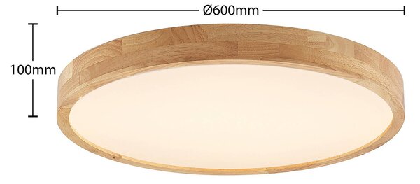 Lindby LED mennyezeti lámpa Lanira, Ø 60 cm, fa, távirányító, CCT, dimmelhető, Világos fa, Nappali / Étkező, Fa, Modern