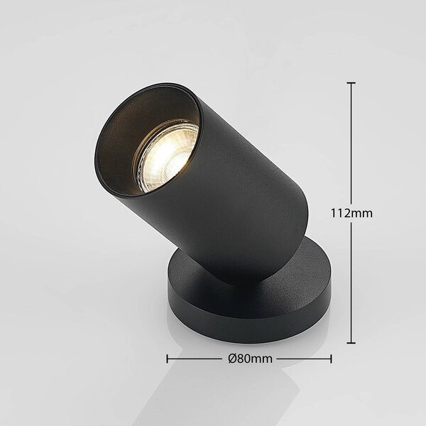 Arcchio Brinja spotlámpa, fekete, kerek, 12 cm magas, Ø 6 cm, dimmelhető, Fekete, Nappali / Étkező, Alumínium, Modern