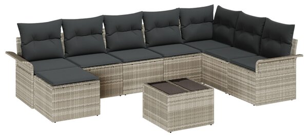 Kerti Kanapé Szett párnával 9 pcs Világosszürke Poli rattan