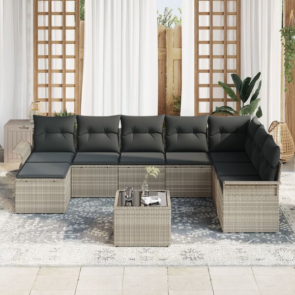 Kerti Kanapé Szett párnával 9 pcs Világosszürke Poli rattan