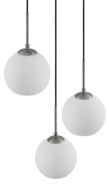 Lindby függőlámpa Jurian, Ø 32 cm, 3-as lámpa, nikkel/opál, üveg, dimmelhető, Fehér / opál, Nappali / Étkező, Üveg, Modern