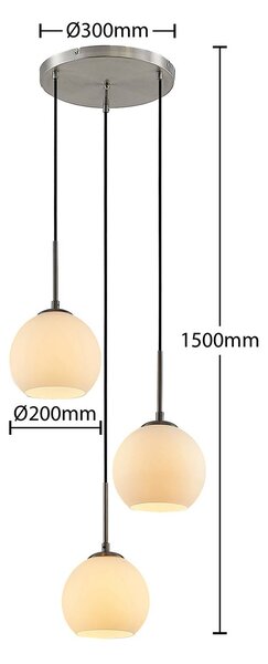 Lindby függőlámpa Jurian, Ø 32 cm, 3-as lámpa, nikkel/opál, üveg, dimmelhető, Fehér / opál, Nappali / Étkező, Üveg, Modern