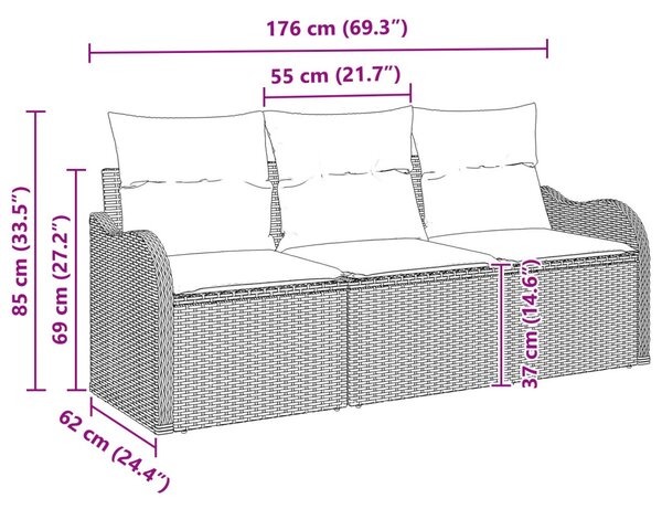3 darabos Kerti Kanapé Szett Párnákkal Bézs Polirattan