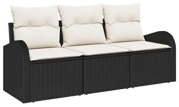 Kerti Kanapé Szett párnával 3 pcs Fekete Poli rattan