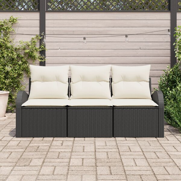 Kerti Kanapé Szett párnával 3 pcs Fekete Poli rattan