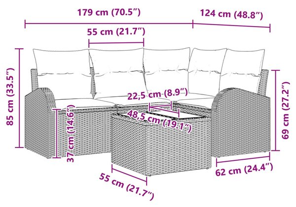 Kerti Kanapé Szett 5 pcs Világosszürke polirattan