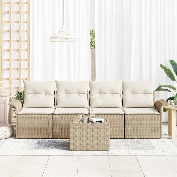 VidaXL Kerti Kanapé Szett párnával 5 pcs Beige és krém polirattan