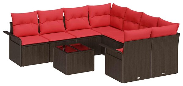 Kerti Kanapé Szett 9 db Beige és Piros polirattan