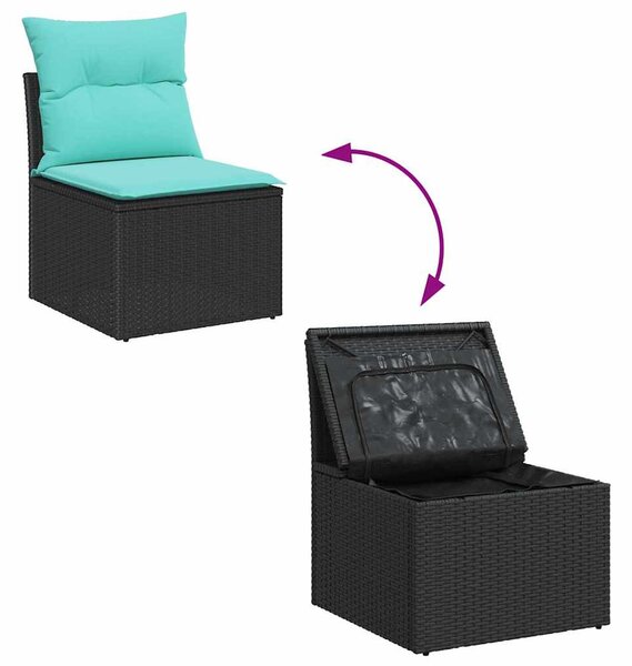 VidaXL Kerti Kanapé Szett párnával tárolóval 7 pcs Fekete és Türkiz