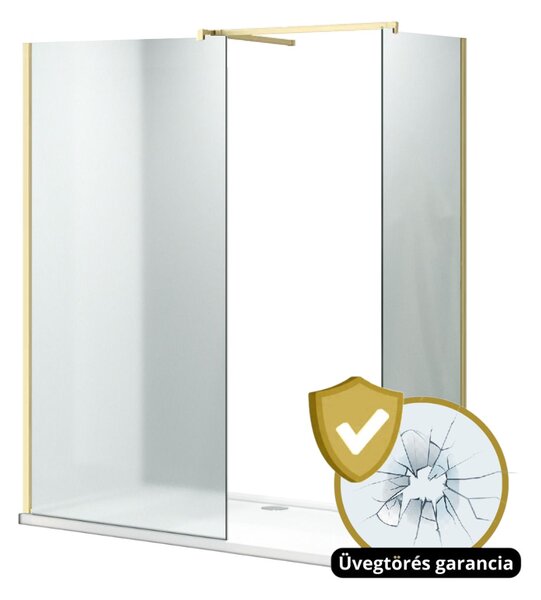 HD Arlo Matt Gold Kombi Walk-In zuhanyfal 8 mm vastag vízlepergető biztonsági matt üveggel, 200 cm magas, arany profillal és távtartóval