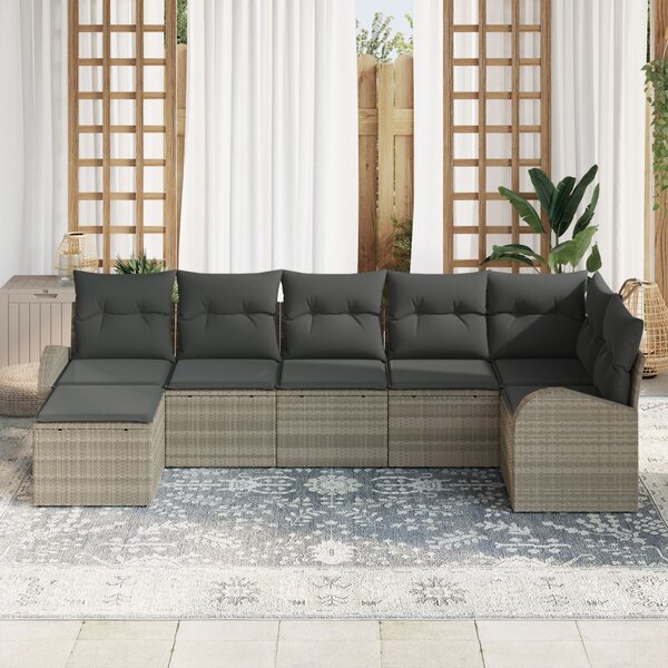 Kerti Kanapé Szett párnával 7 pcs Világosszürke Poly Rattan
