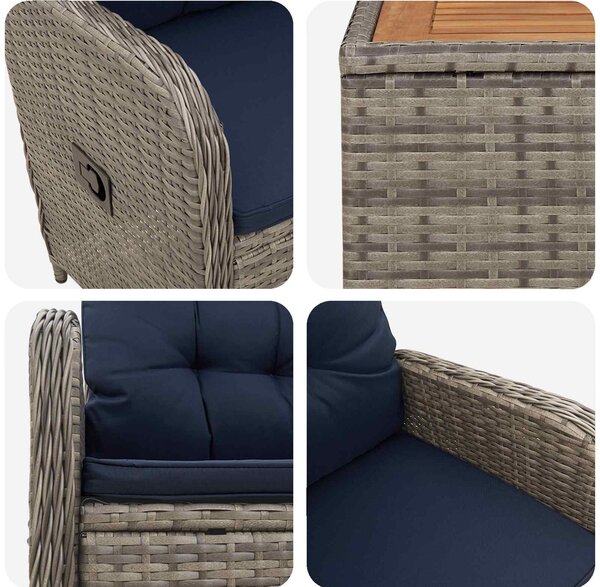 VidaXL Kerti lounge szett 2 db PE rattan és porbevonatos acél